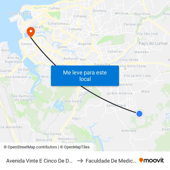 Avenida Vinte E Cinco De Dezembro, 400 to Faculdade De Medicina - Ufma map