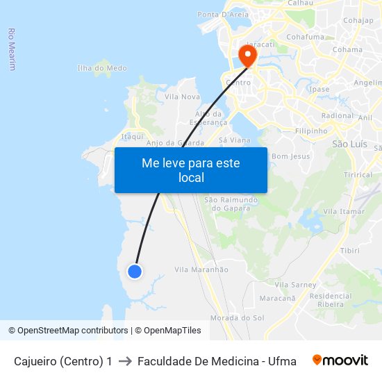 Cajueiro (Centro) 1 to Faculdade De Medicina - Ufma map