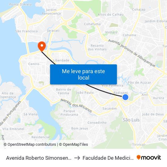 Avenida Roberto Símonsen, Santa Cruz to Faculdade De Medicina - Ufma map