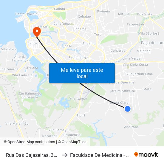 Rua Das Cajazeiras, 33110 to Faculdade De Medicina - Ufma map