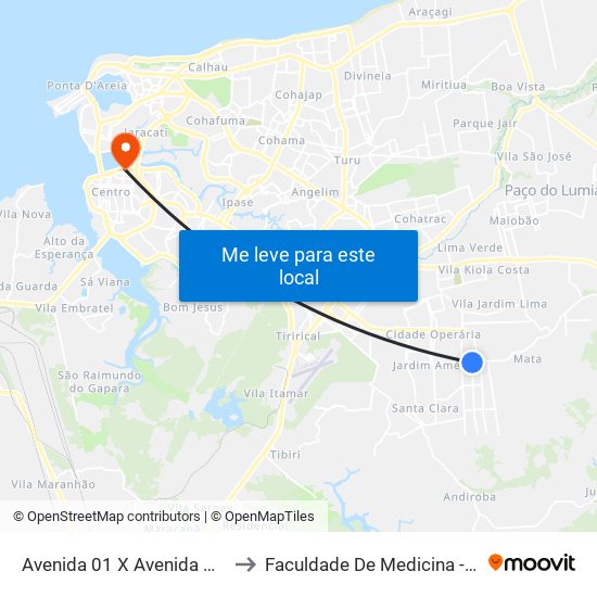 Avenida 01 X Avenida Quatro to Faculdade De Medicina - Ufma map