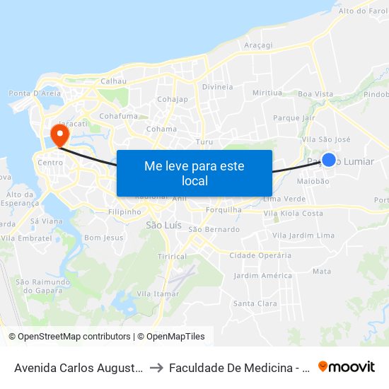 Avenida Carlos Augusto, 60 to Faculdade De Medicina - Ufma map