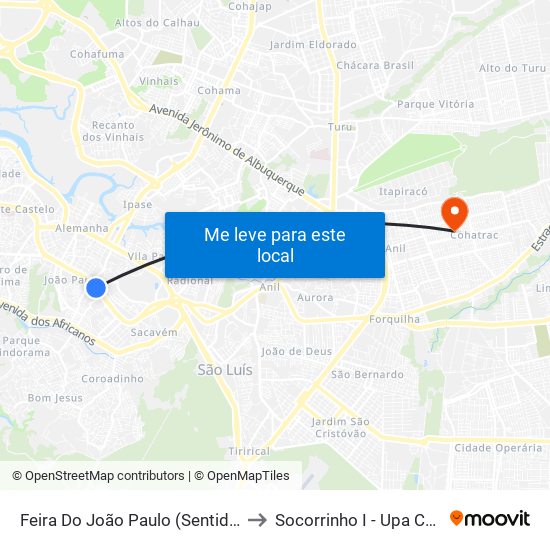 Feira Do João Paulo (Sentido Bairro) to Socorrinho I - Upa Cohatrac map