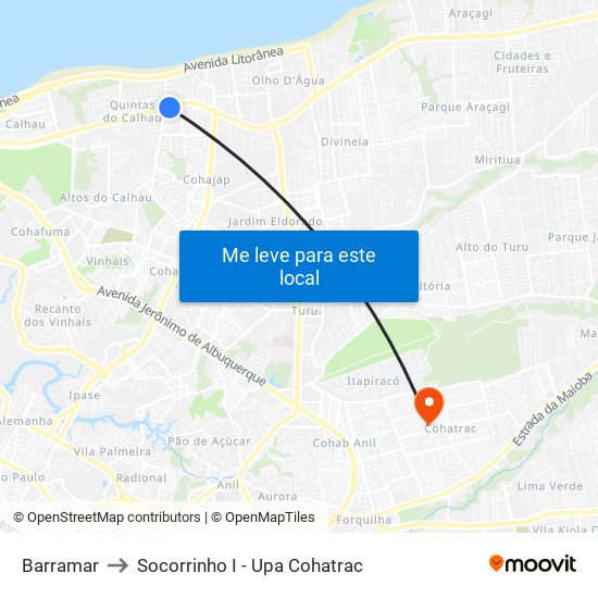 Barramar to Socorrinho I - Upa Cohatrac map