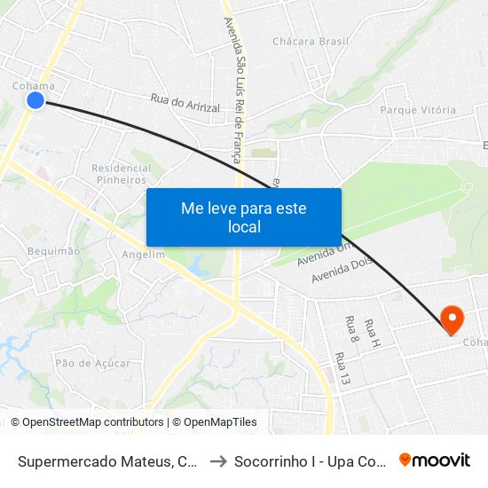 Supermercado Mateus, Cohama to Socorrinho I - Upa Cohatrac map