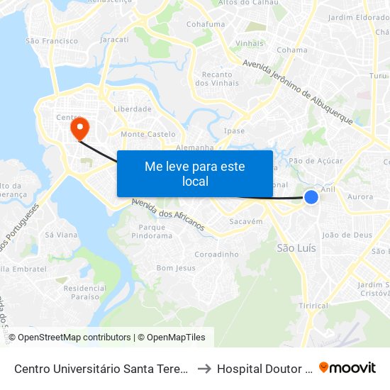 Centro Universitário Santa Teresinha - Cest (Sentido Centro) to Hospital Doutor Juvêncio Matos map