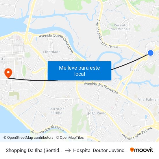 Shopping Da Ilha (Sentido Centro) to Hospital Doutor Juvêncio Matos map