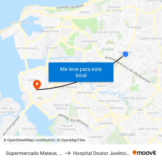 Supermercado Mateus, Cohama to Hospital Doutor Juvêncio Matos map