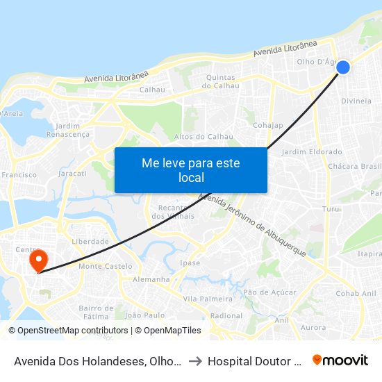 Avenida Dos Holandeses, Olho D'Água (Sentido Centro) to Hospital Doutor Juvêncio Matos map