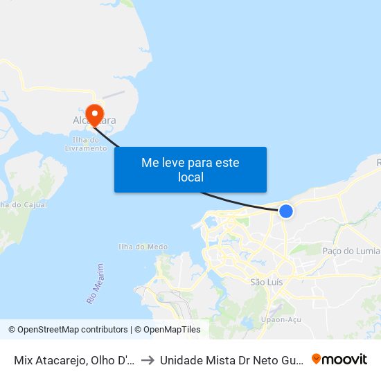 Mix Atacarejo, Olho D'Água to Unidade Mista Dr Neto Guterres map