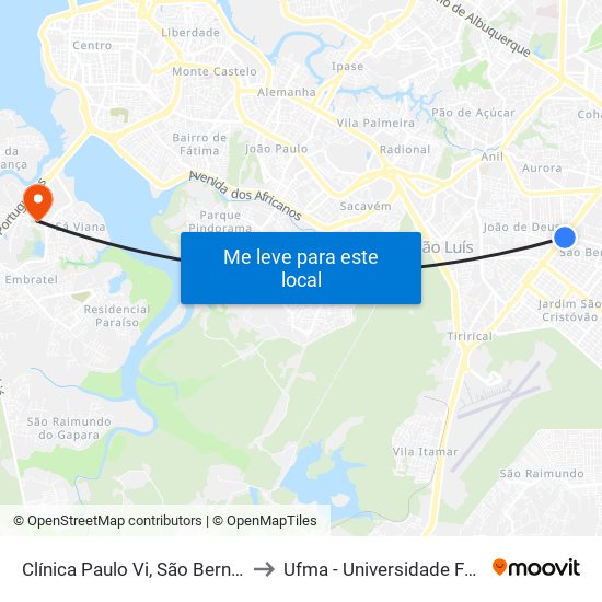 Clínica Paulo Vi, São Bernardo (Sentido Centro) to Ufma - Universidade Federal Do Maranhão map