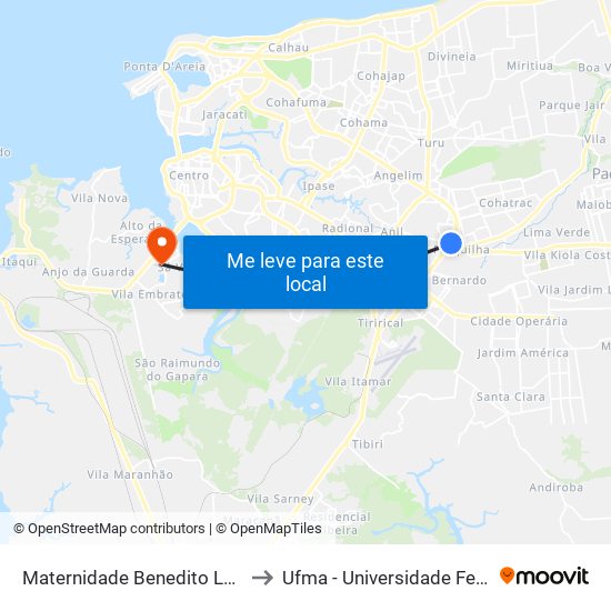 Maternidade Benedito Leite (Sentido Cohab) to Ufma - Universidade Federal Do Maranhão map
