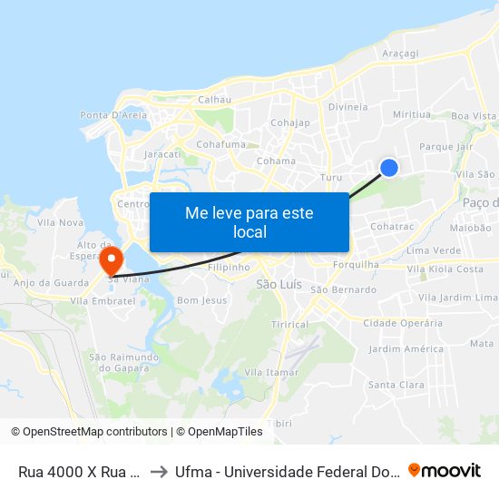 Rua 4000 X Rua Quatro to Ufma - Universidade Federal Do Maranhão map