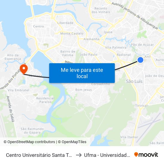 Centro Universitário Santa Teresinha - Cest (Sentido Centro) to Ufma - Universidade Federal Do Maranhão map