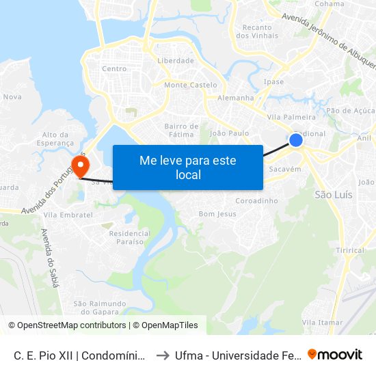 C. E. Pio XII | Condomínio Alto Dos Franceses to Ufma - Universidade Federal Do Maranhão map
