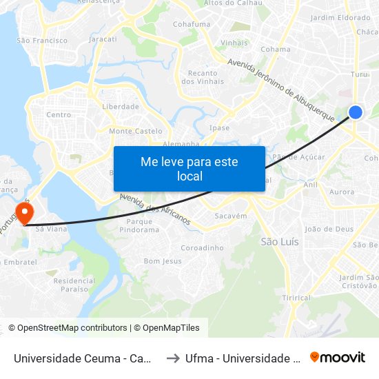 Universidade Ceuma - Campus Turu (Sentido Bairro) to Ufma - Universidade Federal Do Maranhão map