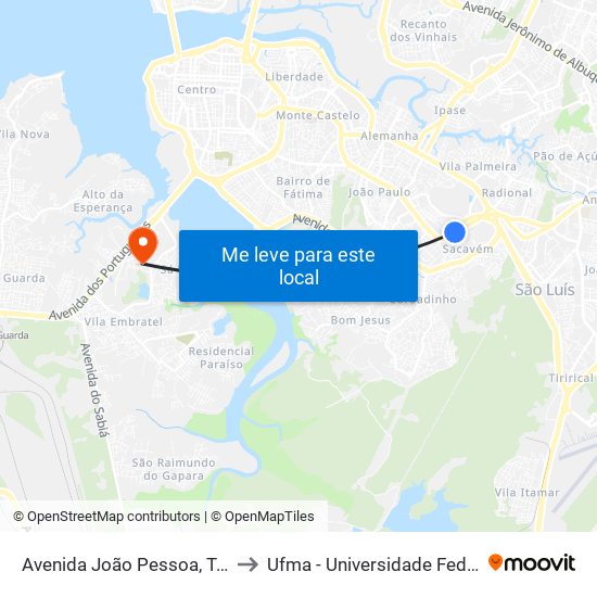 Avenida João Pessoa, Túnel Do Sacavém to Ufma - Universidade Federal Do Maranhão map