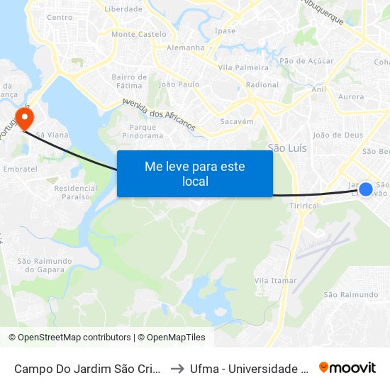 Campo Do Jardim São Cristóvão (Sentido Terminal) to Ufma - Universidade Federal Do Maranhão map