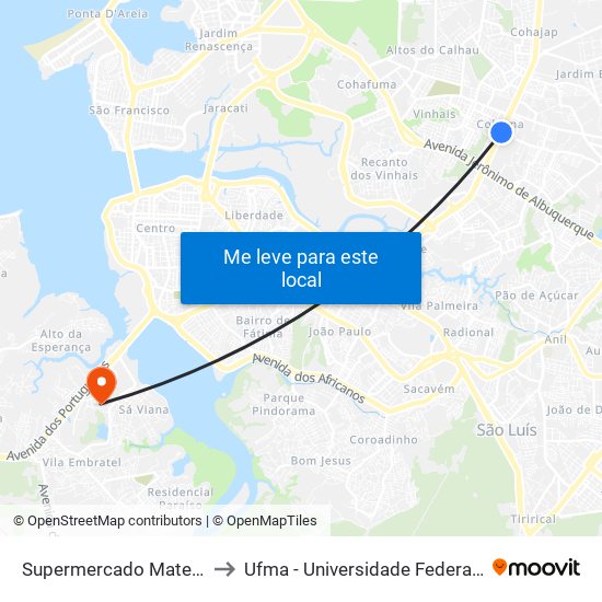 Supermercado Mateus, Cohama to Ufma - Universidade Federal Do Maranhão map