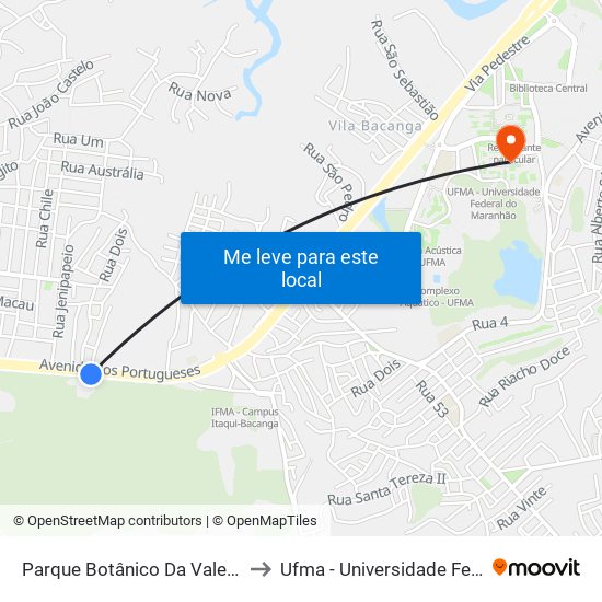 Parque Botânico Da Vale | Hospital Da Mulher to Ufma - Universidade Federal Do Maranhão map