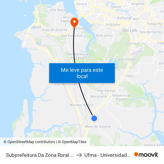 Subprefeitura Da Zona Rural - Amarelinho (Sentido Terminal) to Ufma - Universidade Federal Do Maranhão map