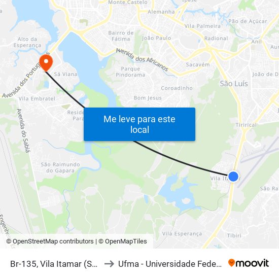 Br-135, Vila Itamar (Sentido Centro) to Ufma - Universidade Federal Do Maranhão map