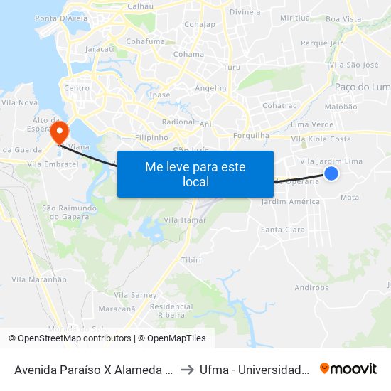 Avenida Paraíso X Alameda São Francisco (Sentido Bairro) to Ufma - Universidade Federal Do Maranhão map