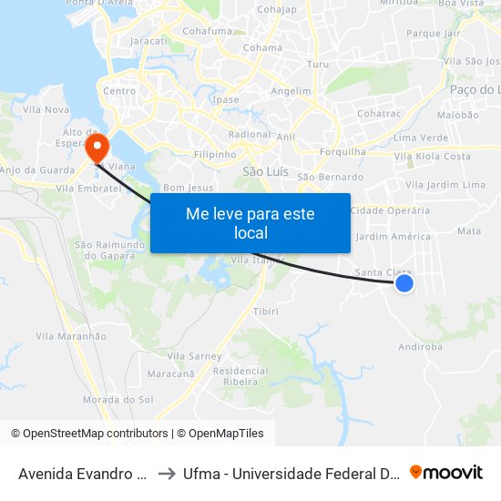 Avenida Evandro Silva, 35 to Ufma - Universidade Federal Do Maranhão map