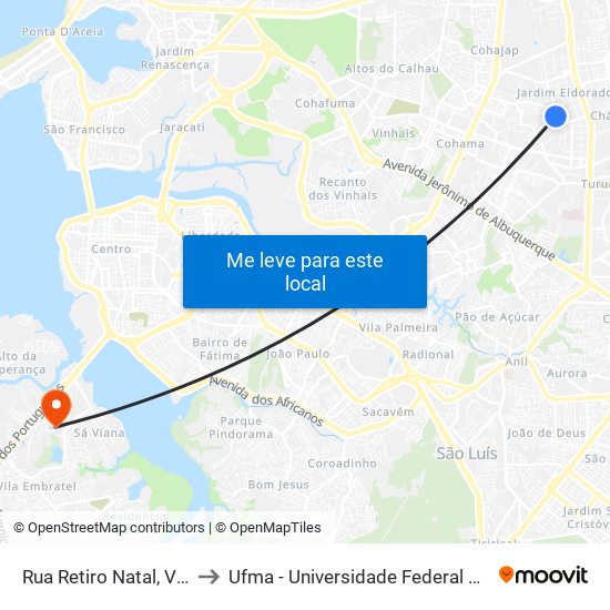 Rua Retiro Natal, Vila União to Ufma - Universidade Federal Do Maranhão map