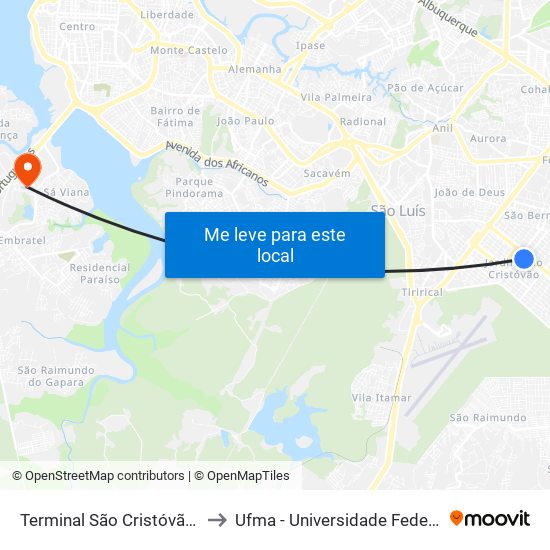 Terminal São Cristóvão (Ponto Final) to Ufma - Universidade Federal Do Maranhão map