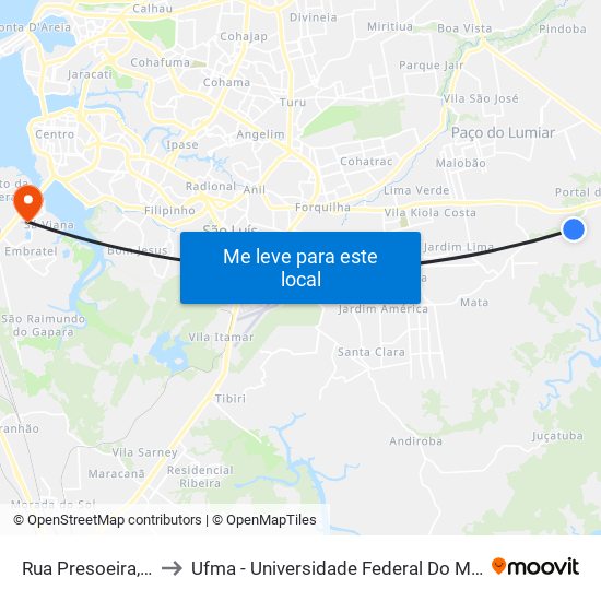 Rua Presoeira, 184 to Ufma - Universidade Federal Do Maranhão map