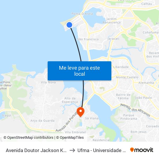 Avenida Doutor Jackson Kepler Lago, Ponta D'Areia to Ufma - Universidade Federal Do Maranhão map