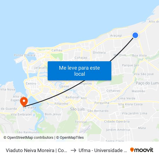 Viaduto Neiva Moreira | Condomínio Alphaville (Volta) to Ufma - Universidade Federal Do Maranhão map