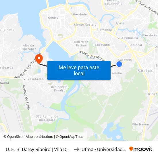 U. E. B. Darcy Ribeiro | Vila Do Governador (Sentido Coroado) to Ufma - Universidade Federal Do Maranhão map
