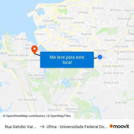 Rua Getúlio Vargas, 02 to Ufma - Universidade Federal Do Maranhão map