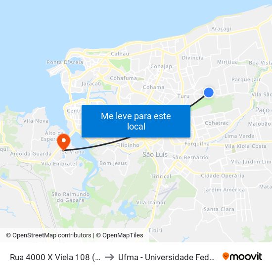 Rua 4000 X Viela 108 (Sentido Bairro) to Ufma - Universidade Federal Do Maranhão map