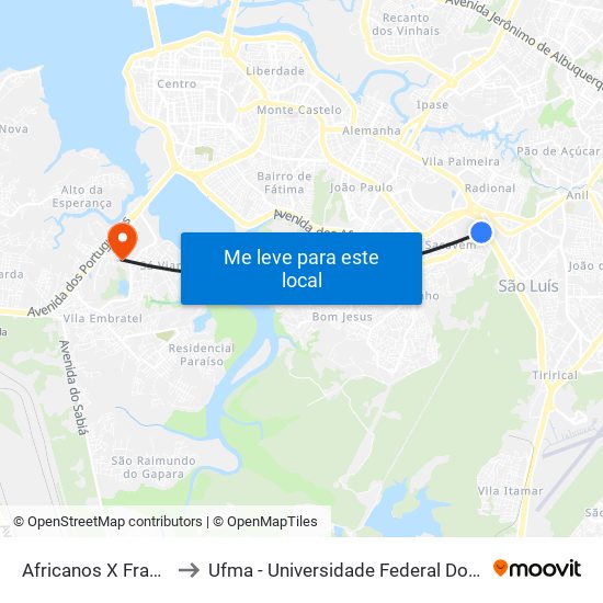 Africanos X Franceses to Ufma - Universidade Federal Do Maranhão map