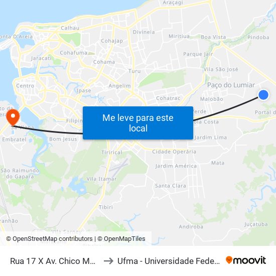 Rua 17 X Av. Chico Mendes (Centro) to Ufma - Universidade Federal Do Maranhão map