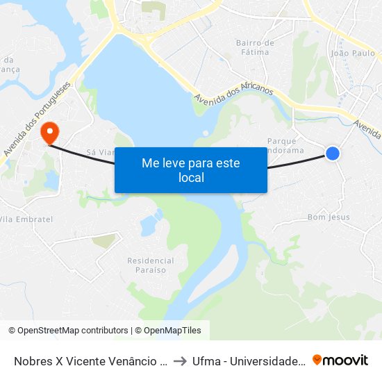 Nobres X Vicente Venâncio De Queiroga (Sentido Bairro) to Ufma - Universidade Federal Do Maranhão map