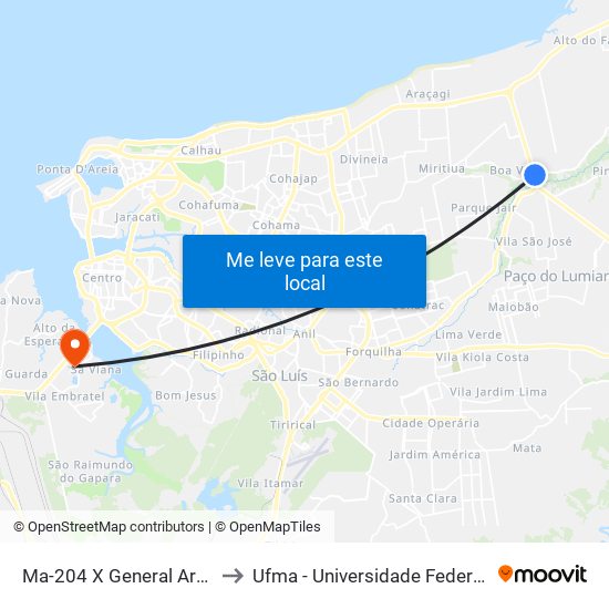 Ma-204 X General Arthur Carvalho to Ufma - Universidade Federal Do Maranhão map