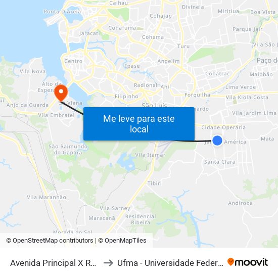 Avenida Principal X Rua Nice Lobão to Ufma - Universidade Federal Do Maranhão map
