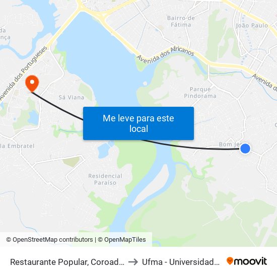 Restaurante Popular,  Coroadinho (Sentido Parque Timbiras) to Ufma - Universidade Federal Do Maranhão map