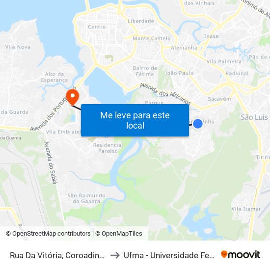 Rua Da Vitória, Coroadinho (Sentido Centro) to Ufma - Universidade Federal Do Maranhão map