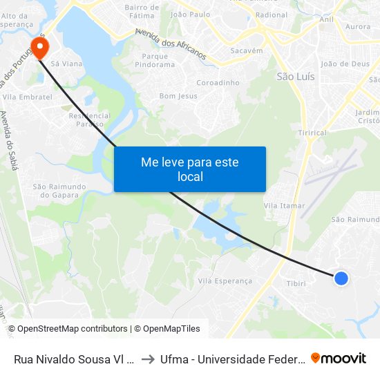 Rua Nivaldo Sousa Vl Aparecida, 96 to Ufma - Universidade Federal Do Maranhão map