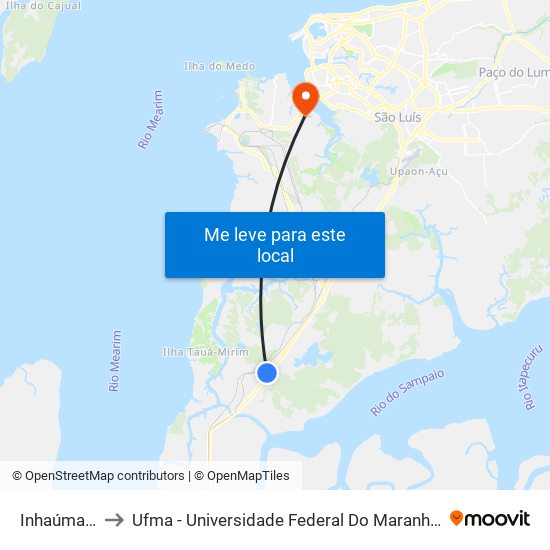 Inhaúma 1 to Ufma - Universidade Federal Do Maranhão map