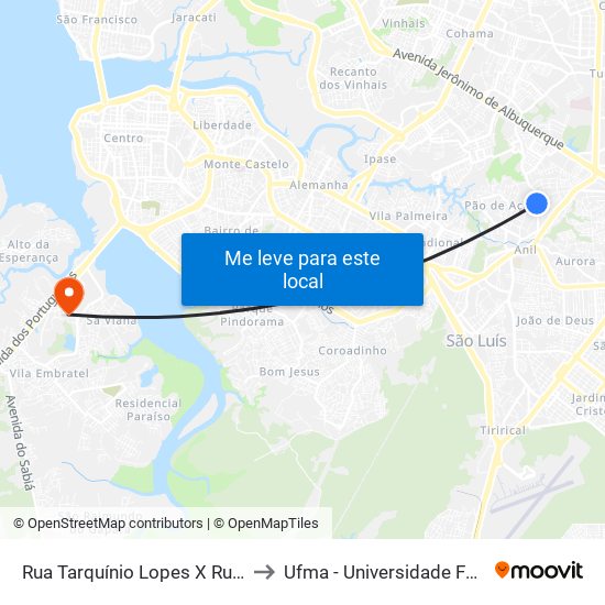 Rua Tarquínio Lopes X Rua Nova (Sentido Anil) to Ufma - Universidade Federal Do Maranhão map