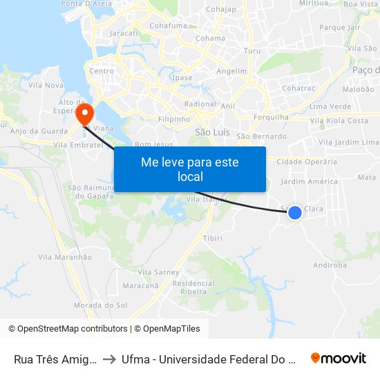 Rua Três Amigos, 1 to Ufma - Universidade Federal Do Maranhão map