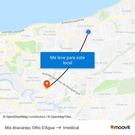 Mix Atacarejo, Olho D'Água to Imedical map
