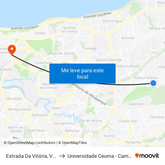 Estrada Da Vitória, Vila Terra Livre to Universidade Ceuma - Campus Renascença map