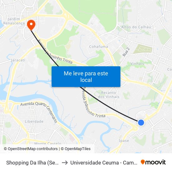 Shopping Da Ilha (Sentido Centro) to Universidade Ceuma - Campus Renascença map